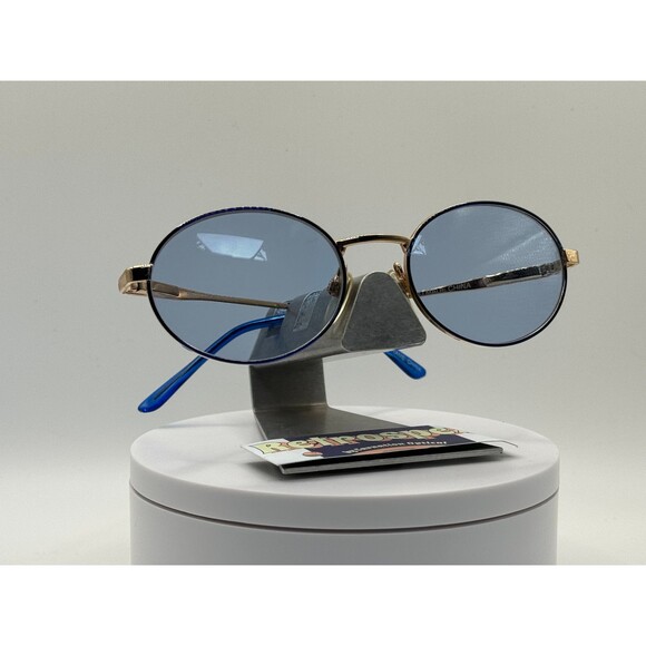 Vintage Y2K Style glasses NOS 2000s Blue Lens Parisian 15 Blue/Gold Round Metal - Picture 3 of 10